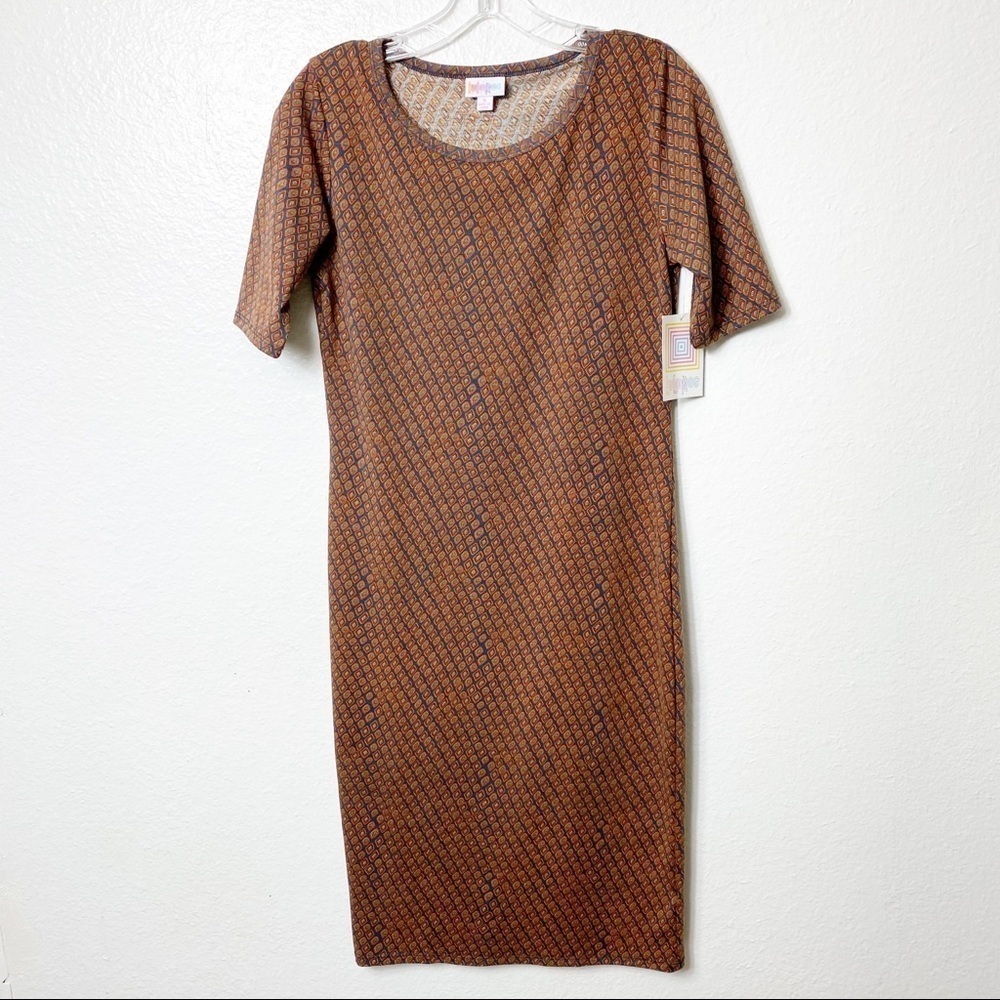 LuLaRoe Julia Women Orange Red Blue Print Size Small Polyester Spandex Dress